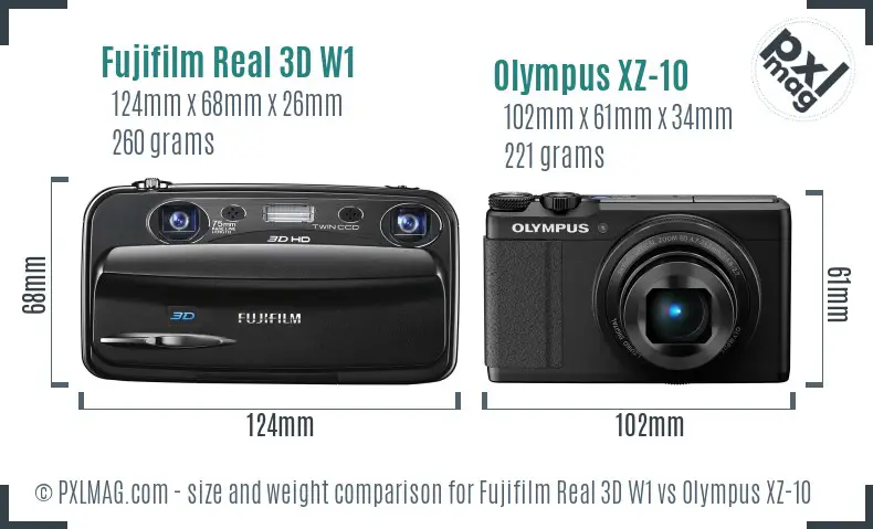 Fujifilm Real 3D W1 vs Olympus XZ-10 size comparison Fujifilm Real 3D W1 vs Olympus XZ-10 size comparison