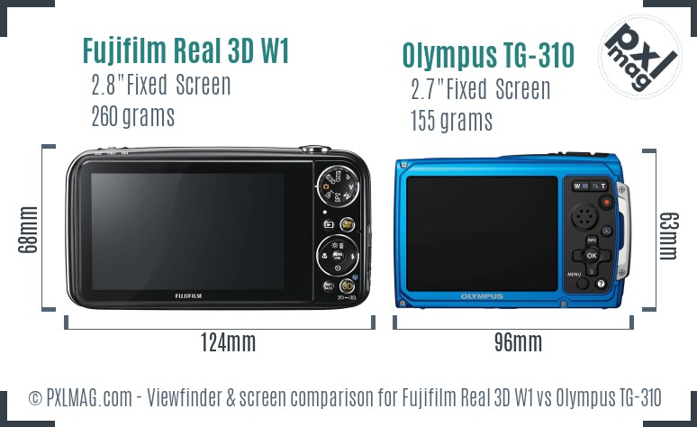 Fujifilm Real 3D W1 vs Olympus TG-310 Screen and Viewfinder comparison