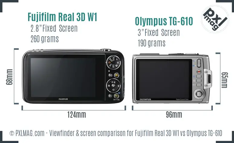 Fujifilm Real 3D W1 vs Olympus TG-610 Screen and Viewfinder comparison