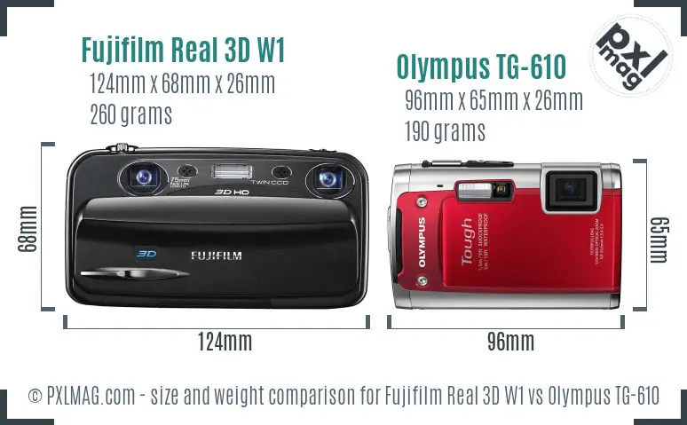 Fujifilm Real 3D W1 vs Olympus TG-610 size comparison