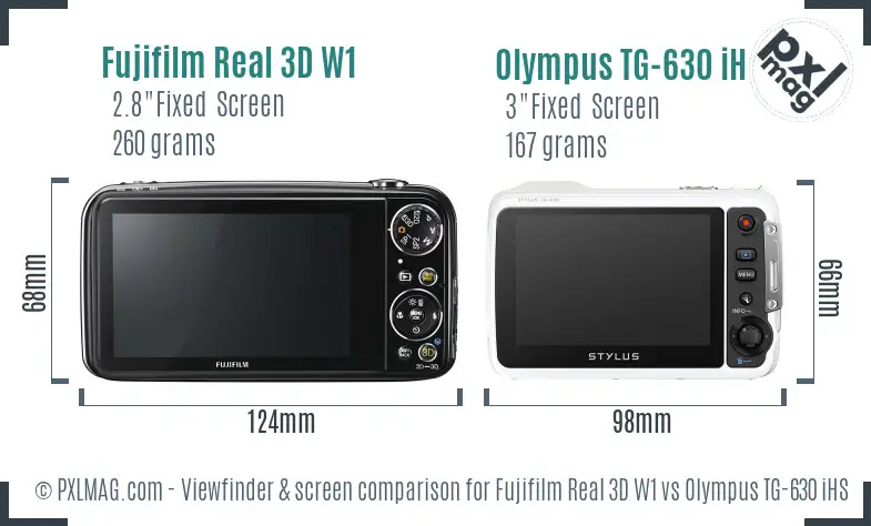 Fujifilm Real 3D W1 vs Olympus TG-630 iHS Screen and Viewfinder comparison