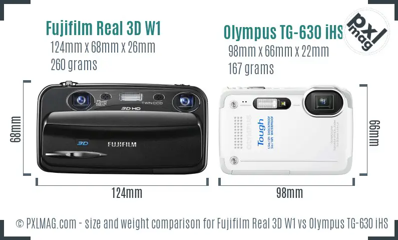 Fujifilm Real 3D W1 vs Olympus TG-630 iHS size comparison