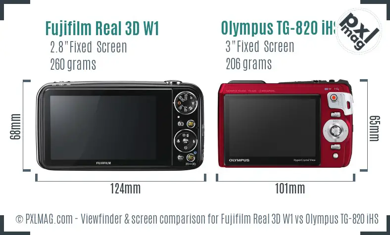 Fujifilm Real 3D W1 vs Olympus TG-820 iHS Screen and Viewfinder comparison