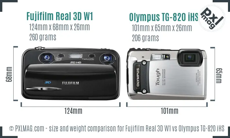 Fujifilm Real 3D W1 vs Olympus TG-820 iHS size comparison Fujifilm Real 3D W1 vs Olympus TG-820 iHS size comparison