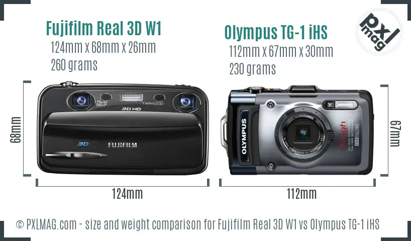 Fujifilm Real 3D W1 vs Olympus TG-1 iHS size comparison