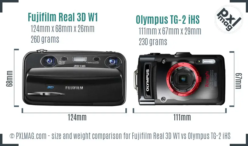 Fujifilm Real 3D W1 vs Olympus TG-2 iHS size comparison
