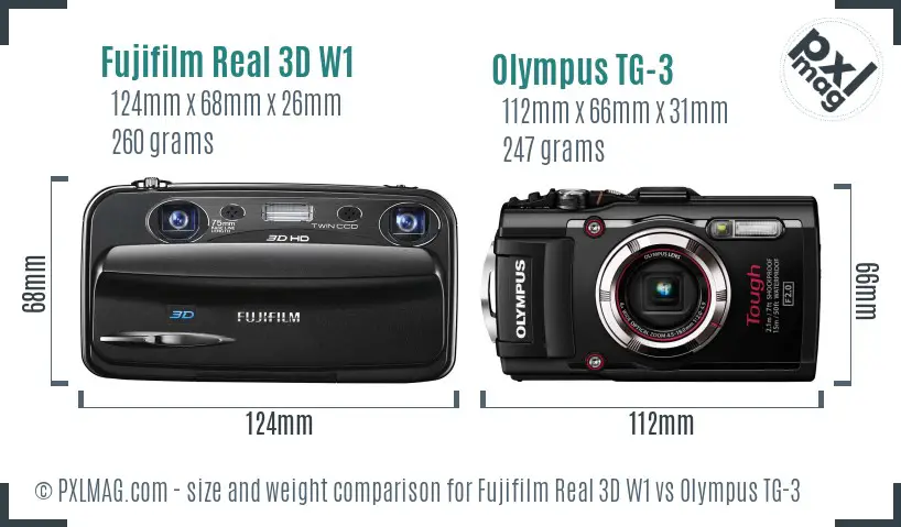 Fujifilm Real 3D W1 vs Olympus TG-3 size comparison