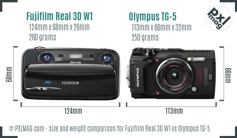 Fujifilm Real 3D W1 vs Olympus TG-5 size comparison