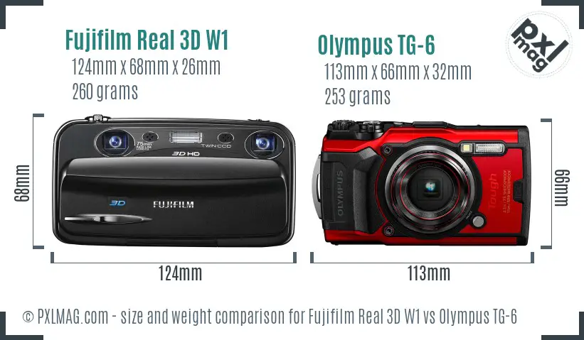 Fujifilm Real 3D W1 vs Olympus TG-6 size comparison