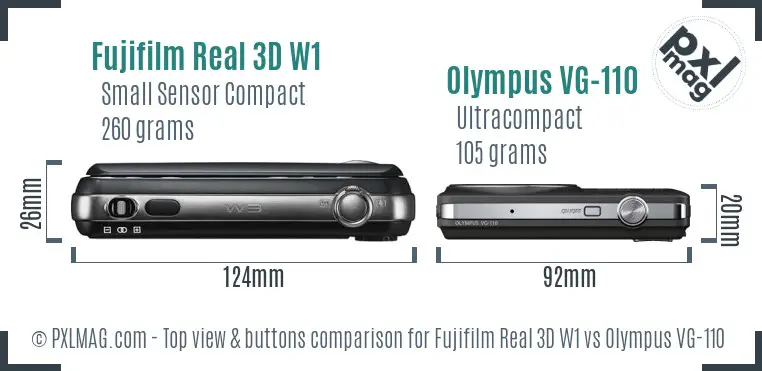 Fujifilm Real 3D W1 vs Olympus VG-110 top view buttons comparison