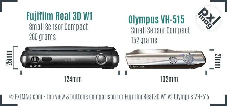 Fujifilm Real 3D W1 vs Olympus VH-515 top view buttons comparison