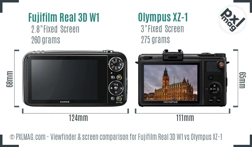 Fujifilm Real 3D W1 vs Olympus XZ-1 Screen and Viewfinder comparison