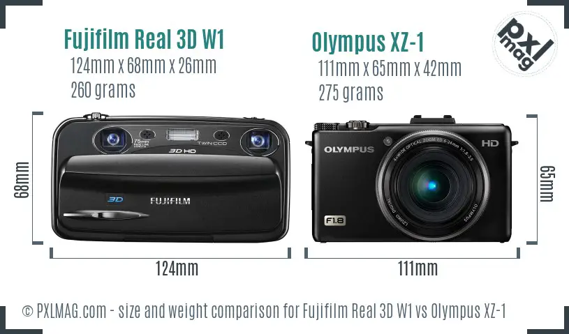 Fujifilm Real 3D W1 vs Olympus XZ-1 size comparison
