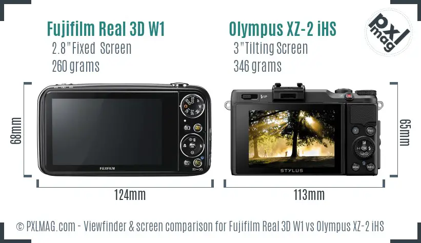 Fujifilm Real 3D W1 vs Olympus XZ-2 iHS Screen and Viewfinder comparison
