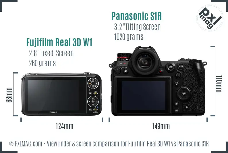 Fujifilm Real 3D W1 vs Panasonic S1R Screen and Viewfinder comparison