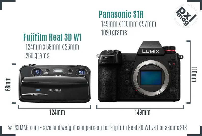 Fujifilm Real 3D W1 vs Panasonic S1R size comparison