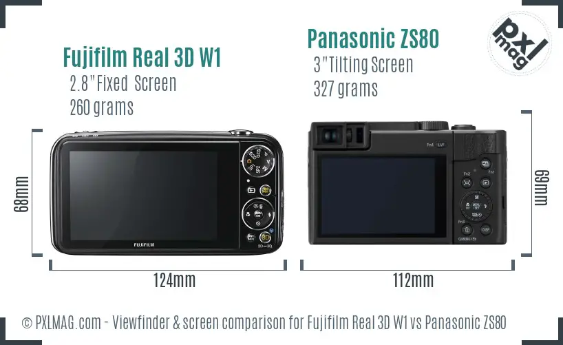 Fujifilm Real 3D W1 vs Panasonic ZS80 Screen and Viewfinder comparison