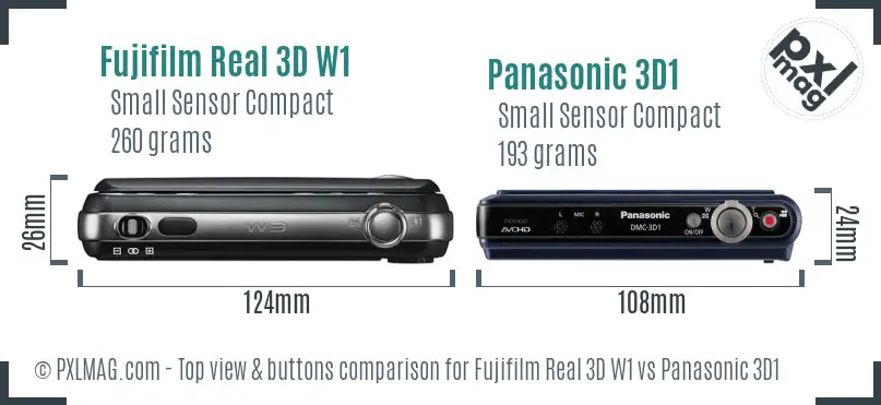Fujifilm Real 3D W1 vs Panasonic 3D1 top view buttons comparison