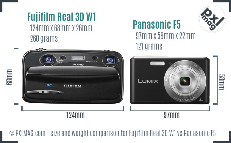 Fujifilm Real 3D W1 vs Panasonic F5 size comparison