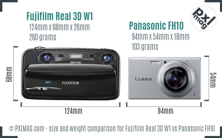 Fujifilm Real 3D W1 vs Panasonic FH10 size comparison