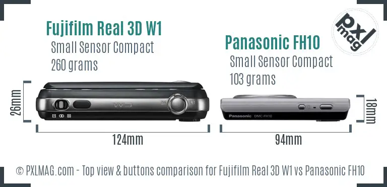 Fujifilm Real 3D W1 vs Panasonic FH10 top view buttons comparison