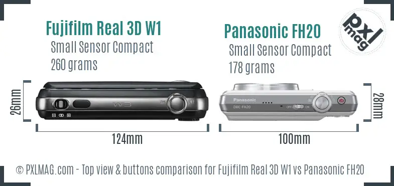 Fujifilm Real 3D W1 vs Panasonic FH20 top view buttons comparison