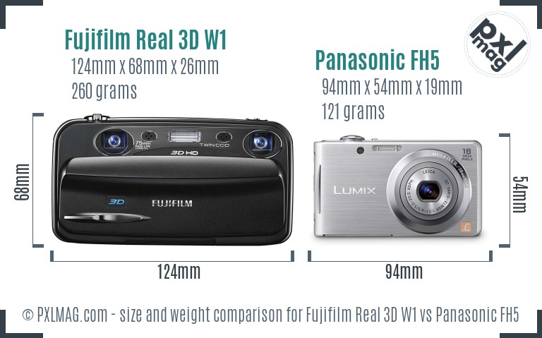 Fujifilm Real 3D W1 vs Panasonic FH5 size comparison