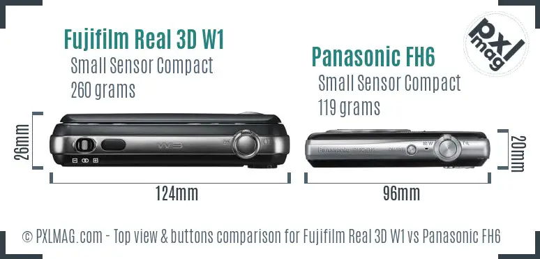 Fujifilm Real 3D W1 vs Panasonic FH6 top view buttons comparison