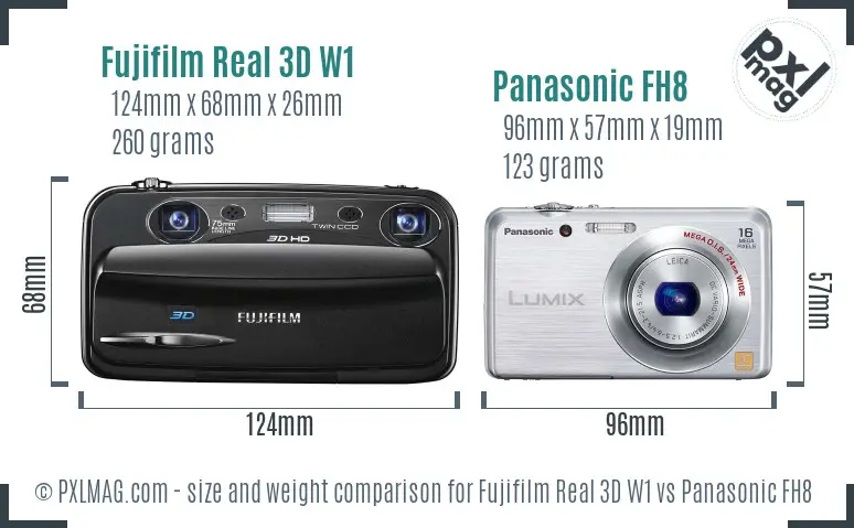 Fujifilm Real 3D W1 vs Panasonic FH8 size comparison