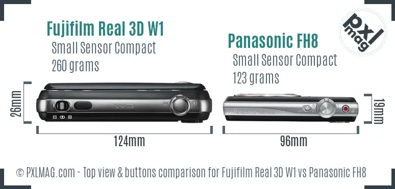 Fujifilm Real 3D W1 vs Panasonic FH8 top view buttons comparison