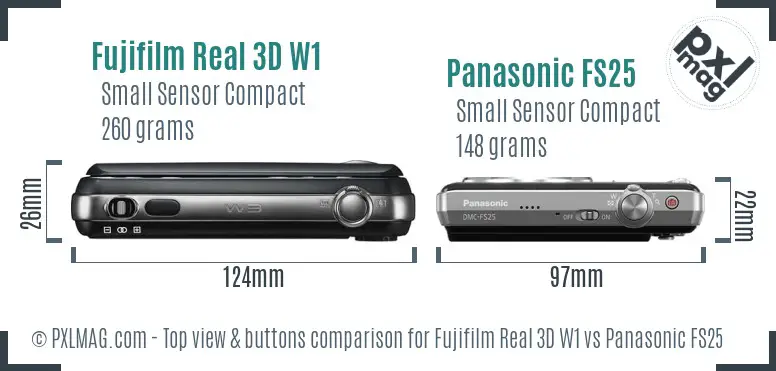 Fujifilm Real 3D W1 vs Panasonic FS25 top view buttons comparison