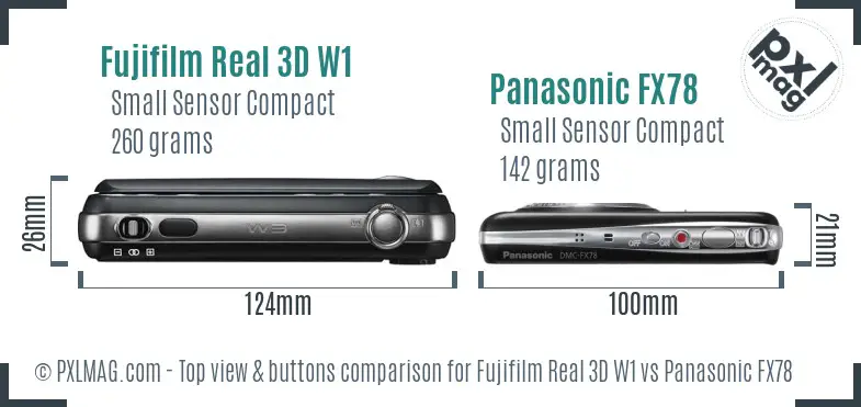 Fujifilm Real 3D W1 vs Panasonic FX78 top view buttons comparison