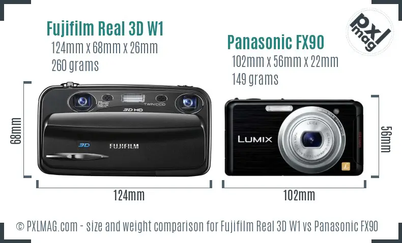 Fujifilm Real 3D W1 vs Panasonic FX90 size comparison