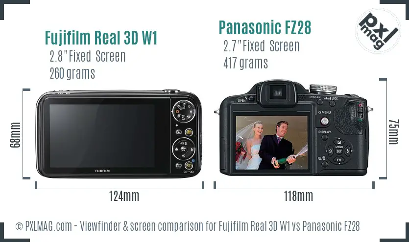 Fujifilm Real 3D W1 vs Panasonic FZ28 Screen and Viewfinder comparison