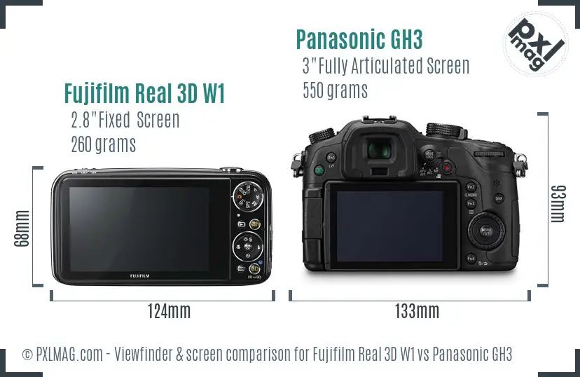 Fujifilm Real 3D W1 vs Panasonic GH3 Screen and Viewfinder comparison