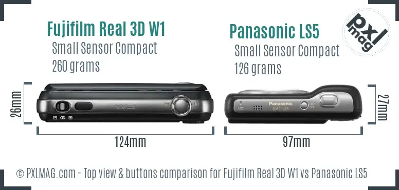 Fujifilm Real 3D W1 vs Panasonic LS5 top view buttons comparison