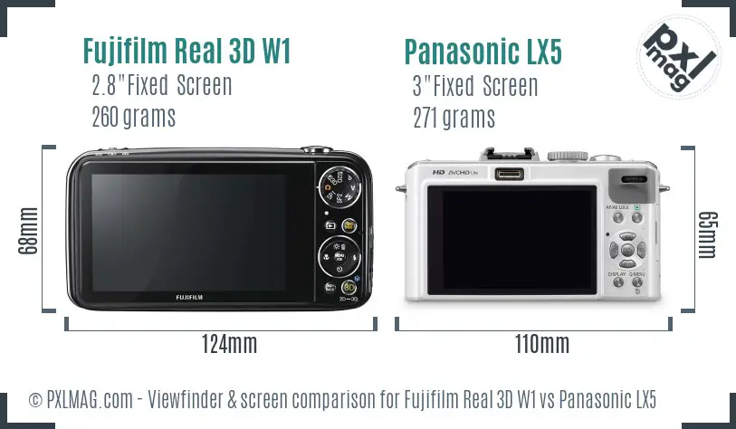 Fujifilm Real 3D W1 vs Panasonic LX5 Screen and Viewfinder comparison