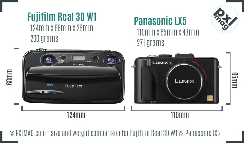 Fujifilm Real 3D W1 vs Panasonic LX5 size comparison