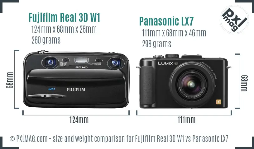 Fujifilm Real 3D W1 vs Panasonic LX7 size comparison