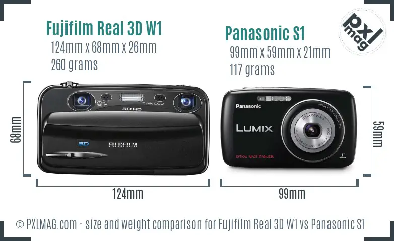 Fujifilm Real 3D W1 vs Panasonic S1 size comparison