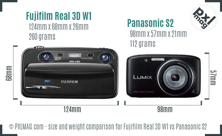 Fujifilm Real 3D W1 vs Panasonic S2 size comparison Fujifilm Real 3D W1 vs Panasonic S2 size comparison