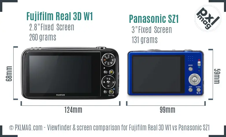 Fujifilm Real 3D W1 vs Panasonic SZ1 Screen and Viewfinder comparison