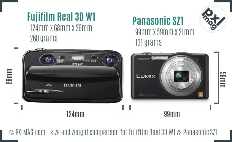 Fujifilm Real 3D W1 vs Panasonic SZ1 size comparison