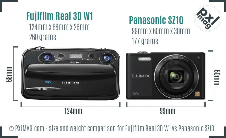 Fujifilm Real 3D W1 vs Panasonic SZ10 size comparison