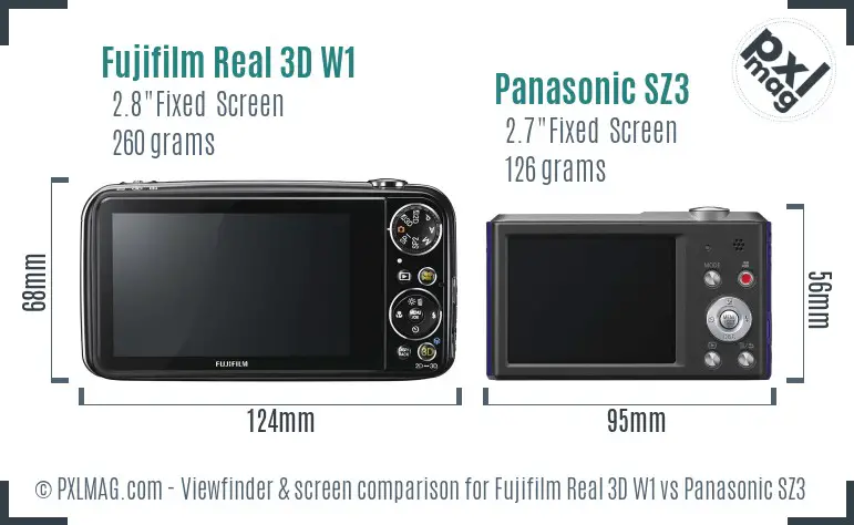 Fujifilm Real 3D W1 vs Panasonic SZ3 Screen and Viewfinder comparison