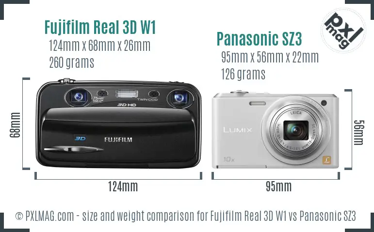 Fujifilm Real 3D W1 vs Panasonic SZ3 size comparison