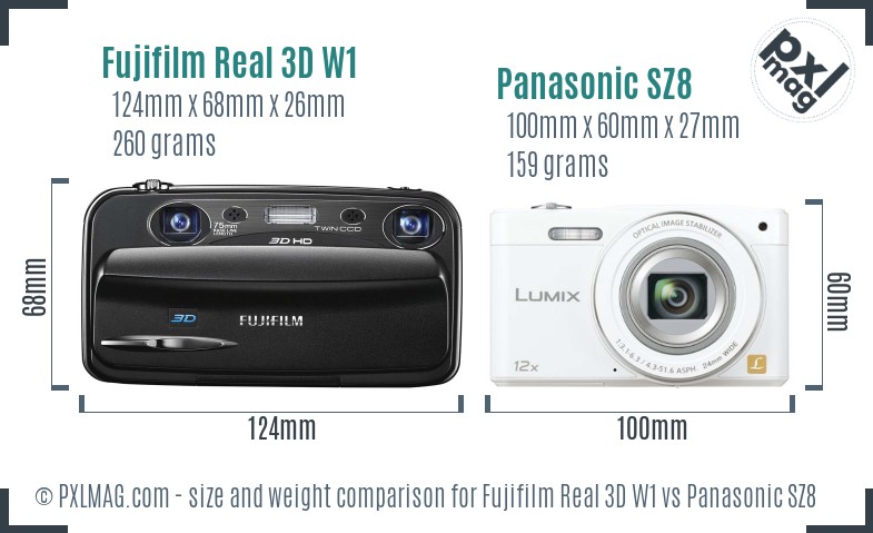 Fujifilm Real 3D W1 vs Panasonic SZ8 size comparison Fujifilm Real 3D W1 vs Panasonic SZ8 size comparison