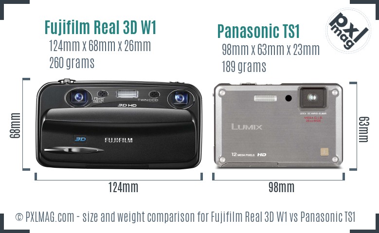 Fujifilm Real 3D W1 vs Panasonic TS1 size comparison