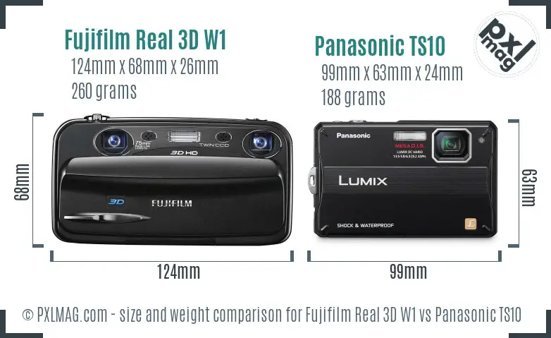 Fujifilm Real 3D W1 vs Panasonic TS10 size comparison