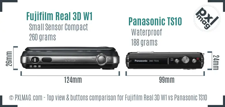 Fujifilm Real 3D W1 vs Panasonic TS10 top view buttons comparison